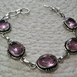 Beautiful PINK TOPAZ Handmade Sterling 925 Bracelet Size 7.5" #359E